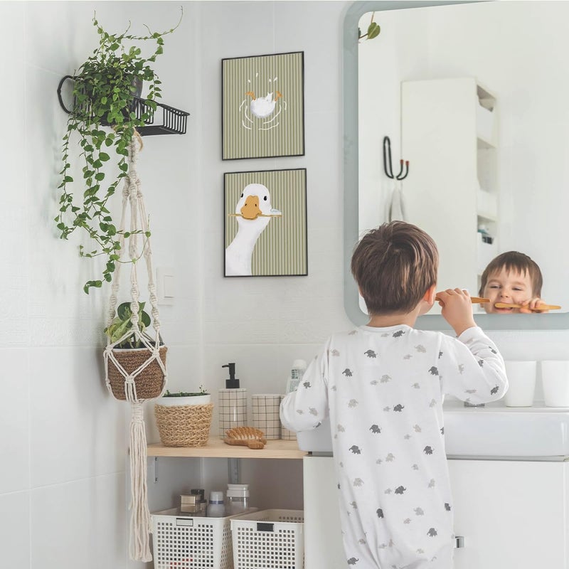 Wheatwin Kids Bathroom Decor, Goose Nursery Animal Poster Prints, Bathroom Wall Decorations for Kids Toddler Boys Girls Toilet Washroom Farmhouse, 8x10 Unframed 4Pcs - Sage Green - Image 4