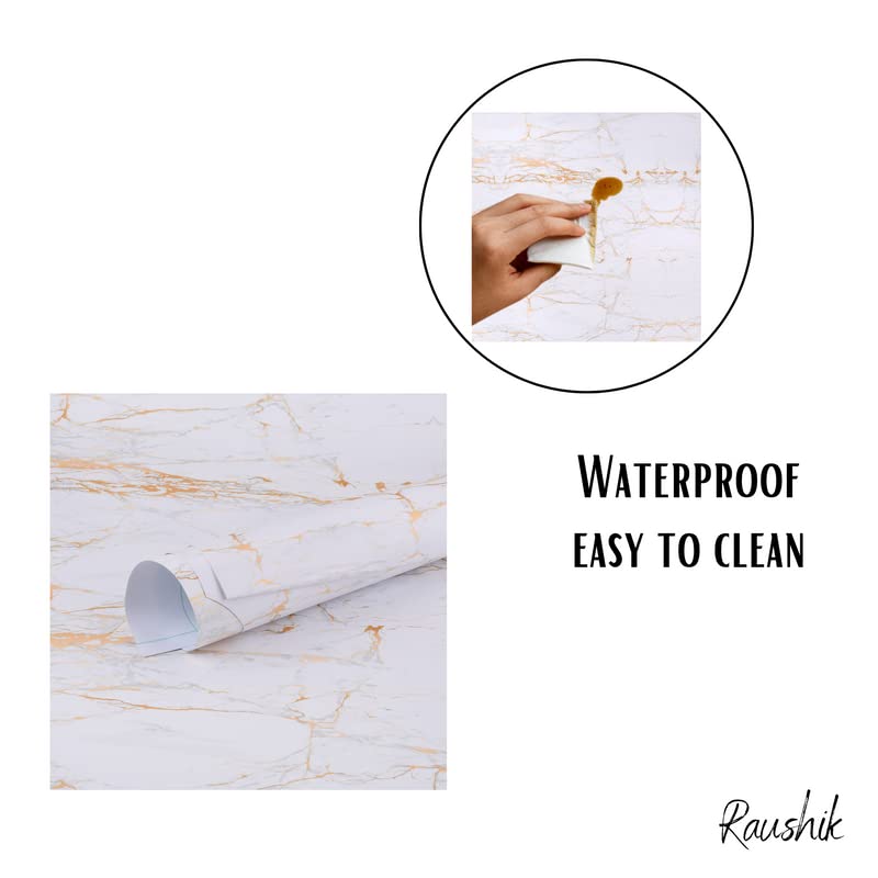 RAUSHIK Waterproof Smoke White Marble with Golden Texture Contact Paper Wallpaper Stickers for Cupboard Door, Almirah, Tabletop, Wall, DIY & Other Renovation Projects : 24x120 Inch - Image 5