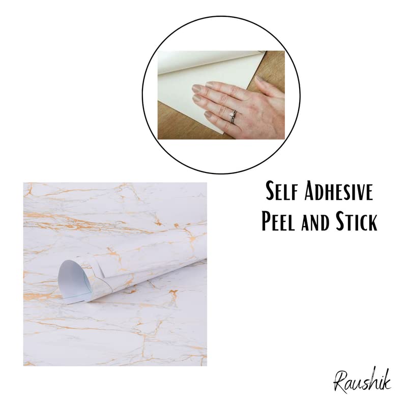 RAUSHIK Waterproof Smoke White Marble with Golden Texture Contact Paper Wallpaper Stickers for Cupboard Door, Almirah, Tabletop, Wall, DIY & Other Renovation Projects : 24x120 Inch - Image 4
