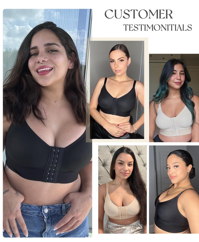 FeelinGirl Post Surgery Compression Bra Front Closure Bras for Women Mastectomy with Front Closure Wireless Bra Black M - Image 5