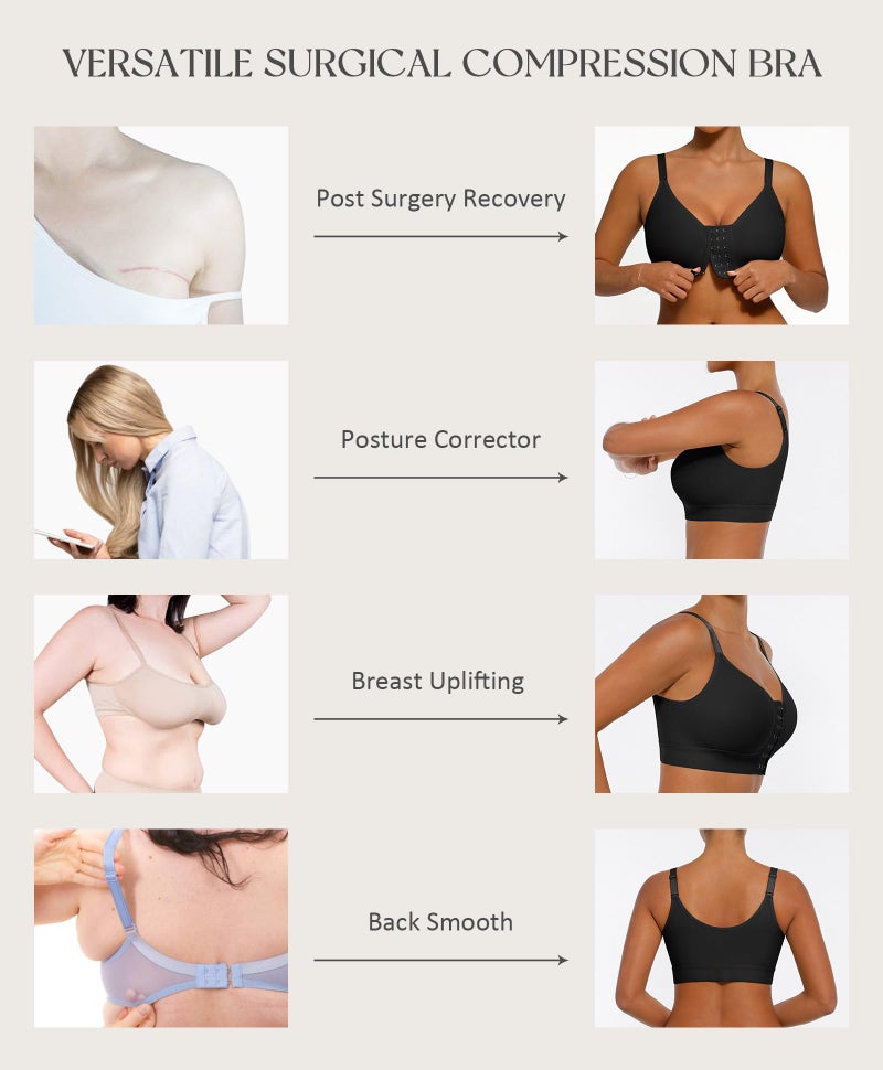 FeelinGirl Post Surgery Compression Bra Front Closure Bras for Women Mastectomy with Front Closure Wireless Bra Black M - Image 4