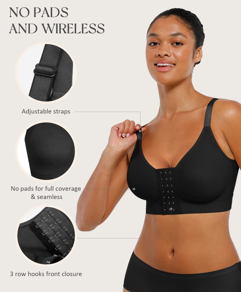 FeelinGirl Post Surgery Compression Bra Front Closure Bras for Women Mastectomy with Front Closure Wireless Bra Black M - Image 2