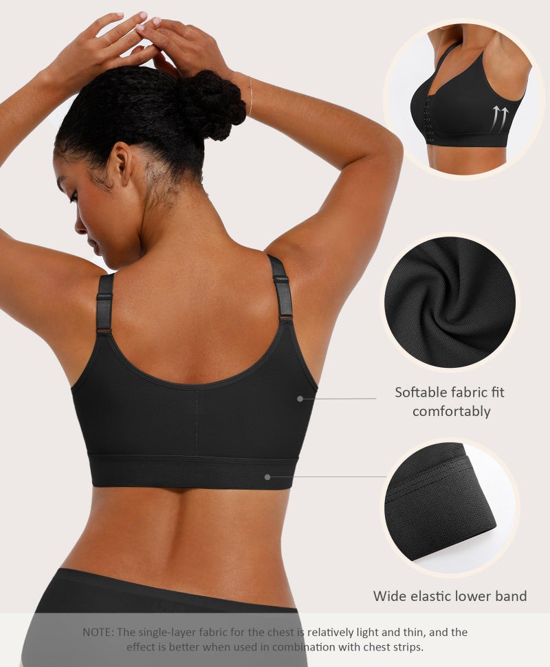 FeelinGirl Post Surgery Compression Bra Front Closure Bras for Women Mastectomy with Front Closure Wireless Bra Black M - Image 3