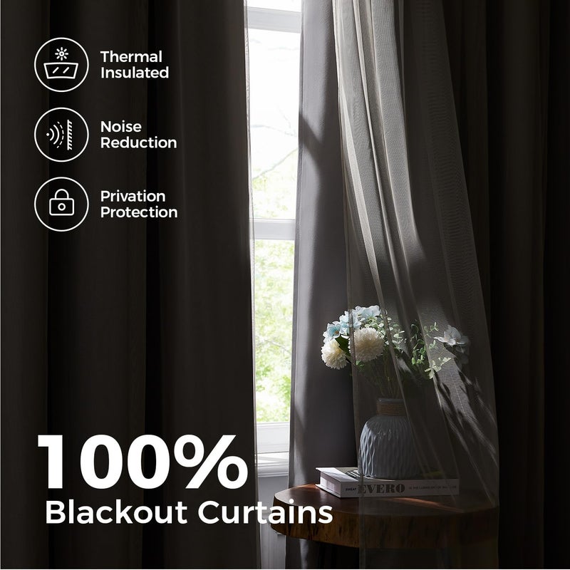Swandream 100% Blackout Curtains for Bedroom, Double Layer Grey Curtains, Black Out Curtain 84 inch Long with Sheer Overlay for Living Room, Room Darkening Window Drapes with Grommet, 52" W x 84" L - Image 3