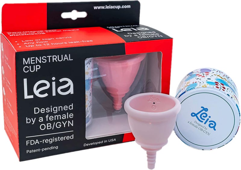 Leia Leia Soft Menstrual Cup with Metal Carrying Case | OB/GYN Designed | Low Cervix | Firm Rim | Muscle Support | Cups for Teens | Compact | for Beginners | BPA-Free (Small) 