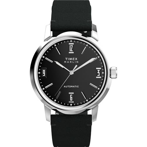 TIMEX ساعة Timex Marlin أوتوماتيكية للرجال 40 مم بحزام أسود وقرص أسود وعلبة من الفولاذ المقاوم للصدأ - Image 1
