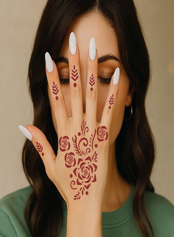 VANVATI Traditional Look Mehndi Stencil Sticker Left & Right Hand Design Set Easy to Apply - Image 4