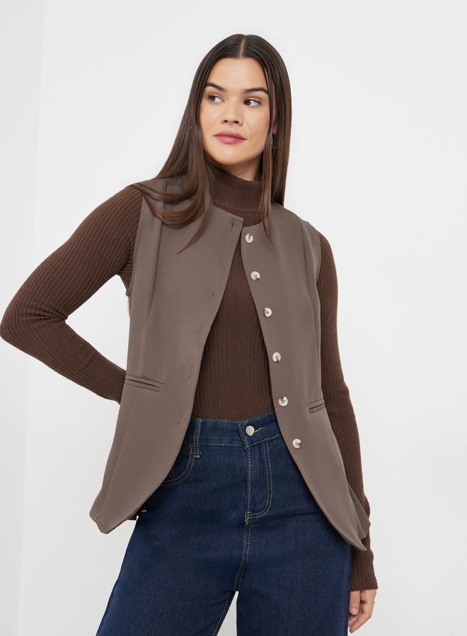 Styli Sleeveless Brown Waistcoat - Image 1
