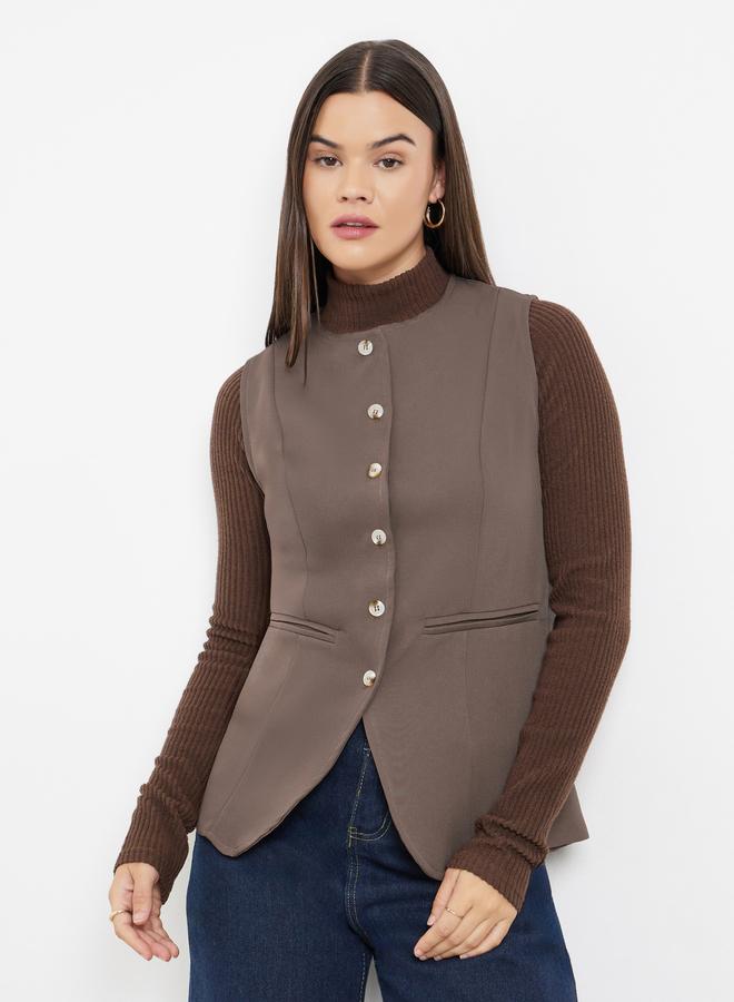 Styli Sleeveless Brown Waistcoat - Image 3