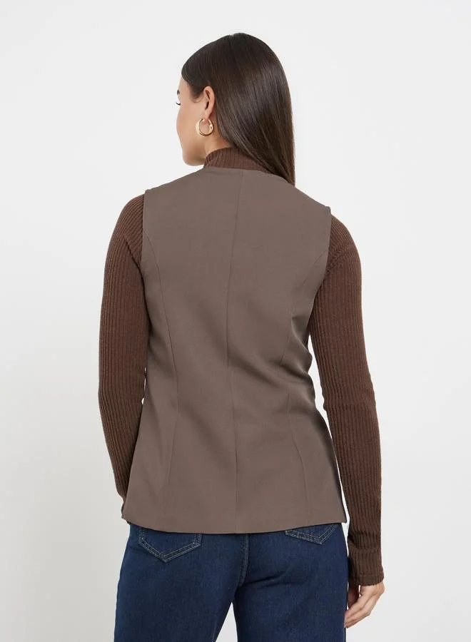 Styli Sleeveless Brown Waistcoat