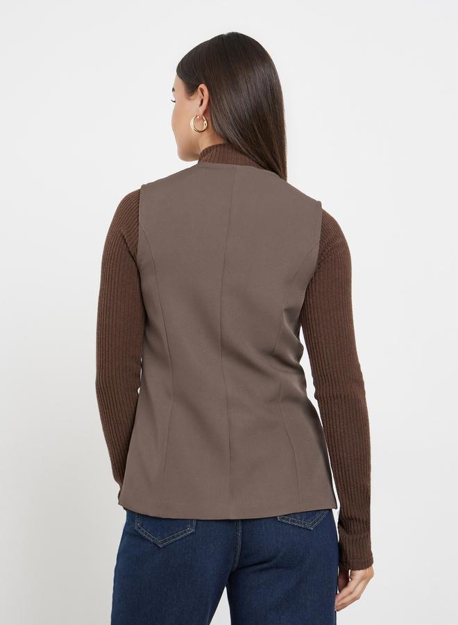 Styli Sleeveless Brown Waistcoat - Image 5