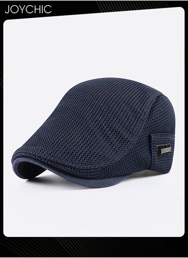 Joychic - New Style Mens Beret Cap Newsboy Hat Adjustable Irish Cabbie Gatsby Cap Mesh Breathable Driving Hat Outdoor Sun Protection  Classic Beret Dark Blue - Image 1