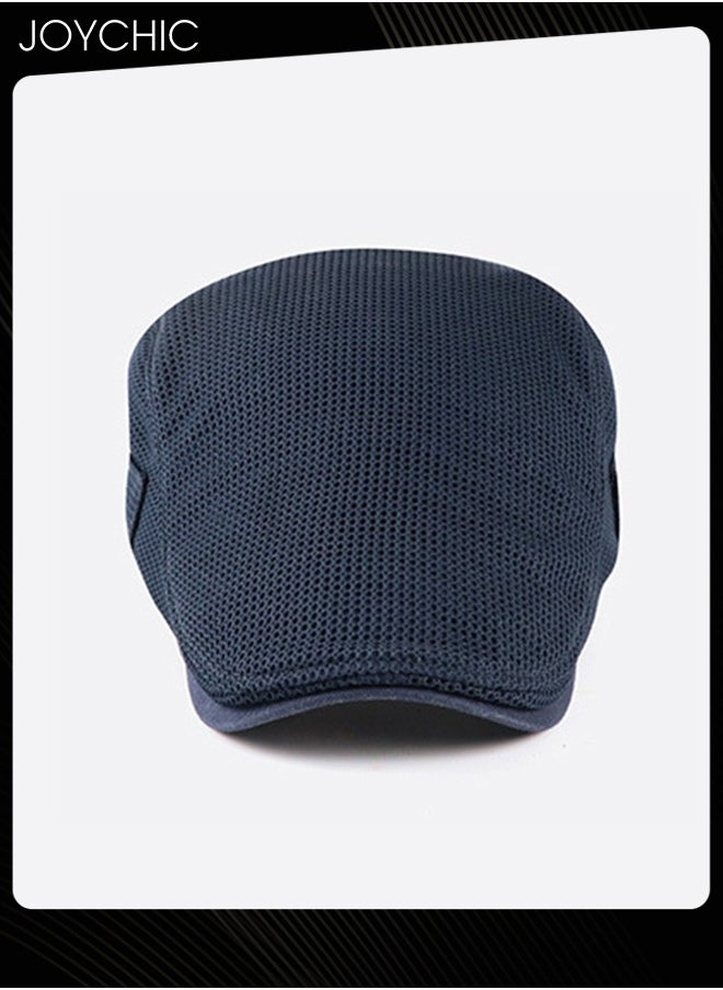 Joychic - New Style Mens Beret Cap Newsboy Hat Adjustable Irish Cabbie Gatsby Cap Mesh Breathable Driving Hat Outdoor Sun Protection  Classic Beret Dark Blue - Image 1