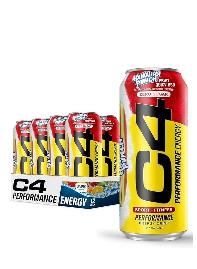 C4 Performance Energy Drink, Hawaiian Fruit Punch Juicy Red Flavor, Zero Sugar - Image 1