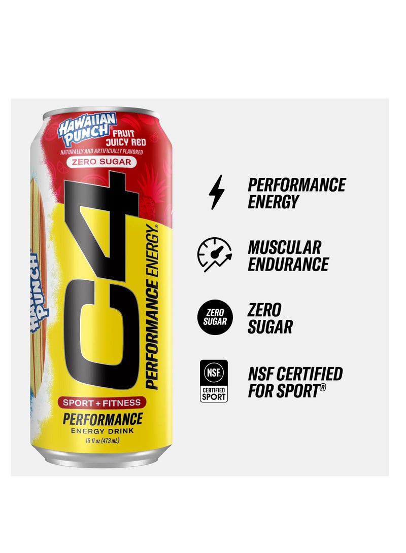 C4 Performance Energy Drink, Hawaiian Fruit Punch Juicy Red Flavor, Zero Sugar - Image 3