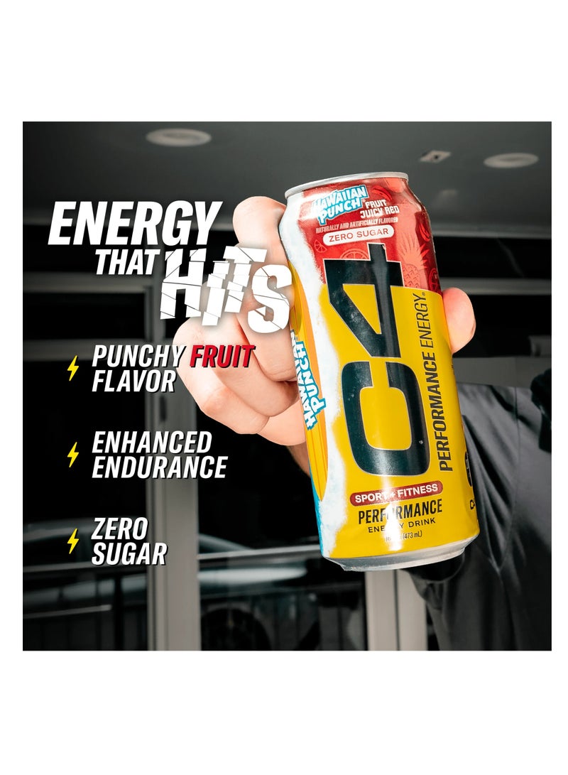 C4 Performance Energy Drink, Hawaiian Fruit Punch Juicy Red Flavor, Zero Sugar - Image 2