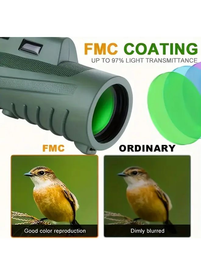 Green Monocular Telescope 10x Magnification Adjustable Focus Portable for Bird Watching Camping Hiking Concerts - Image 5