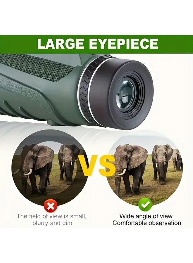 Green Monocular Telescope 10x Magnification Adjustable Focus Portable for Bird Watching Camping Hiking Concerts - Image 4