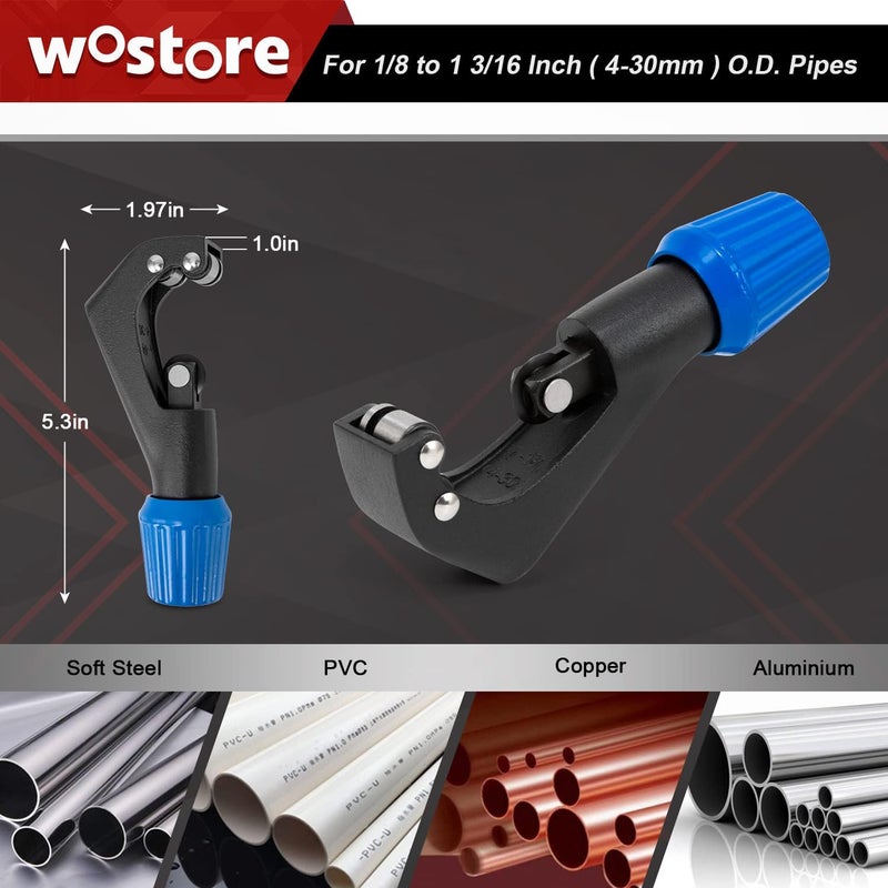 Wostore Eccentric Flaring Tools Set and Tube Cutter Kit for 7 Dies Sizes 3/16-3/4inch Refrigeration HVAC 45 Degree Heavy Duty - Image 5