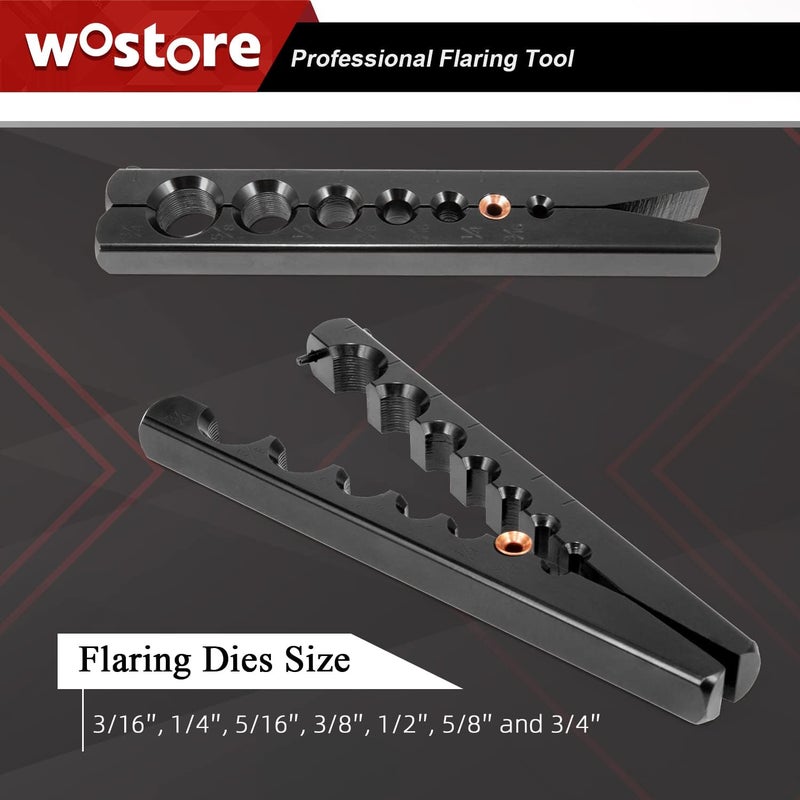 Wostore Eccentric Flaring Tools Set and Tube Cutter Kit for 7 Dies Sizes 3/16-3/4inch Refrigeration HVAC 45 Degree Heavy Duty - Image 3