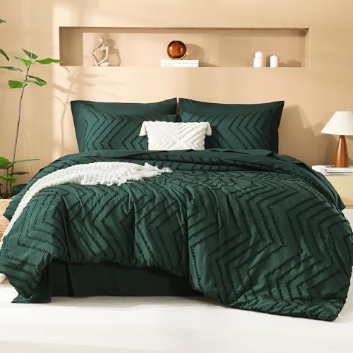 Litanika Litanika Full Size Comforter Set with Sheets Dark Emerald Green  7 Pieces Bed in a Bag Full Chevron Tufted Complete Bedding Sets with Comforter Sheets Pillowcases  Shams 