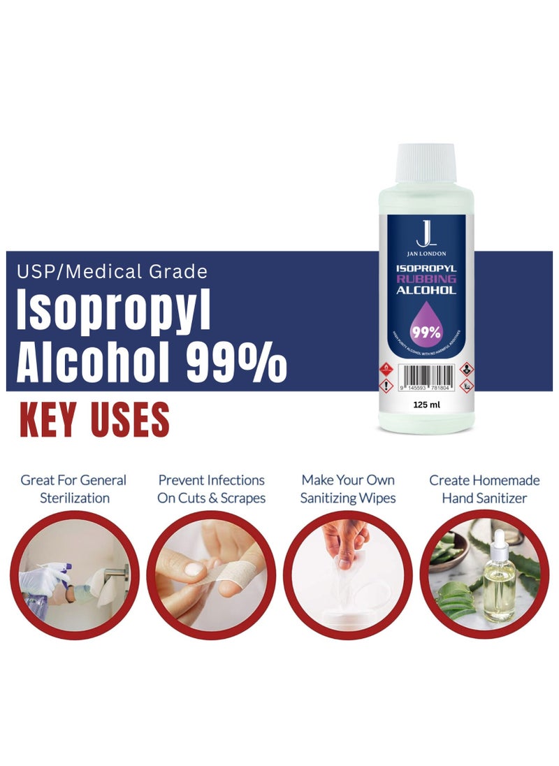 JAN LONDON Isopropyl Rubbing Alcohol, IPA 99.9% High Purity – Multipurpose Disinfectant & Cleaner for Surfaces, Electronics, First-Aid, and More – Fast Evaporating, Residue-Free, 125ml  - Image 3