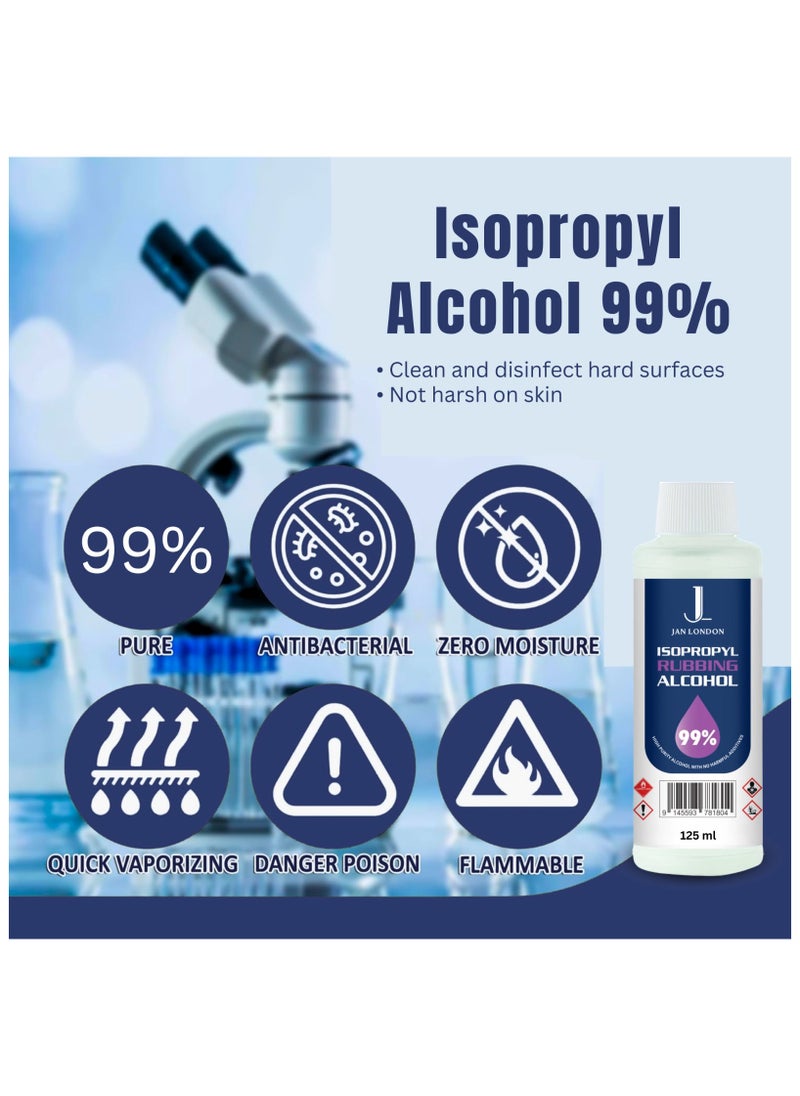 JAN LONDON Isopropyl Rubbing Alcohol, IPA 99.9% High Purity – Multipurpose Disinfectant & Cleaner for Surfaces, Electronics, First-Aid, and More – Fast Evaporating, Residue-Free, 125ml  - Image 4