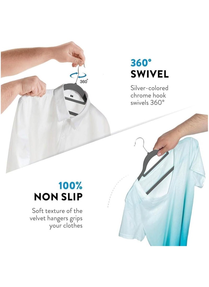 D'HOME D'Home Non-Slip Velvet Suit Hangers – Premium Ultra-Thin Space Saving Hangers with 360° Swivel Hook, Strong & Durable, Hold Up to 10 lbs – Ideal for Coats, Dresses, Pants, Tops – Grey (Pack of 100)  - Image 3