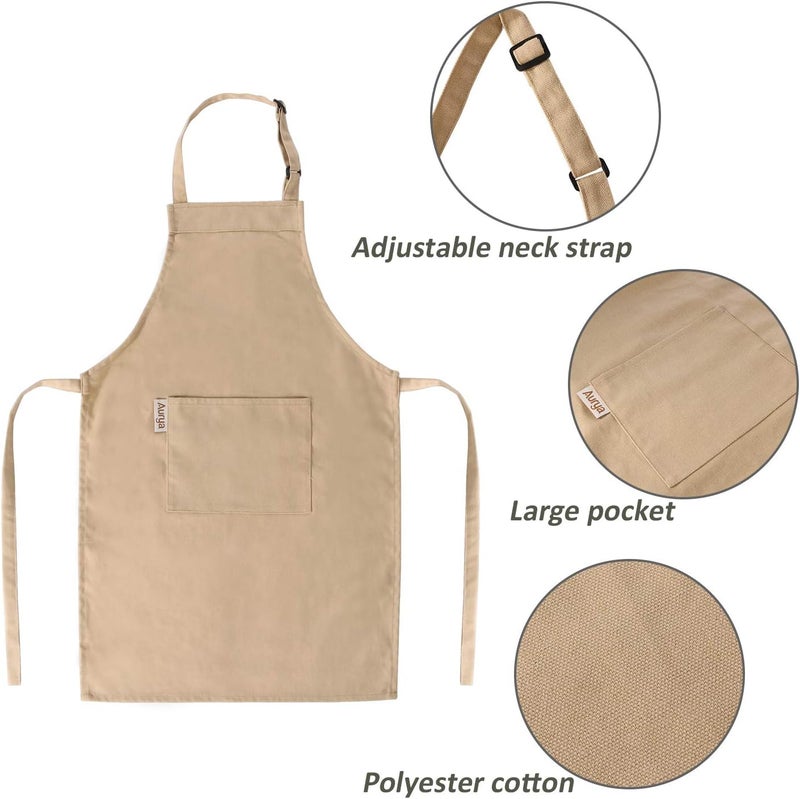 Aurya Kids Apron and Chef Hat Set-Adjustable Child Apron for Boys and Girls for Cooking Baking Khaki - Image 2