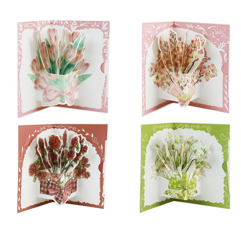 Climberty 4pcs Mothers Day Gift Cards 3D Tulips Paper Art Floral Gift Greeting Cards Thanks Giving Gift Cards Elegant Rose Sakura Lily Flower Gift Cards for Mothers Day Birthday Bag Anniversary - Image 1