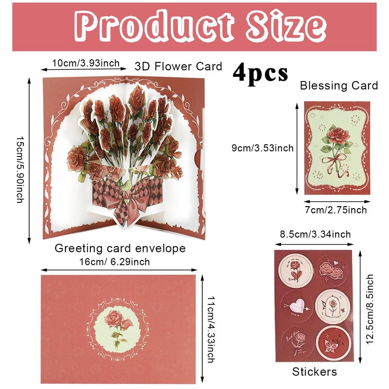 Climberty 4pcs Mothers Day Gift Cards 3D Tulips Paper Art Floral Gift Greeting Cards Thanks Giving Gift Cards Elegant Rose Sakura Lily Flower Gift Cards for Mothers Day Birthday Bag Anniversary - Image 2