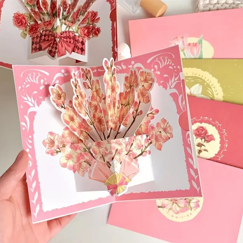 Climberty 4pcs Mothers Day Gift Cards 3D Tulips Paper Art Floral Gift Greeting Cards Thanks Giving Gift Cards Elegant Rose Sakura Lily Flower Gift Cards for Mothers Day Birthday Bag Anniversary - Image 4