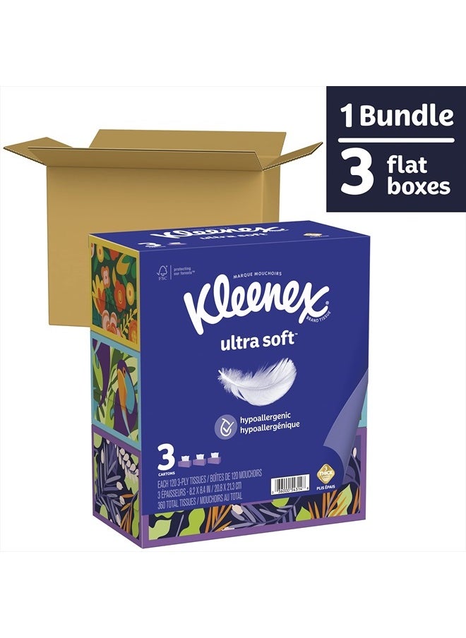 Kleenex Ultra Soft Facial Tissues, 3 Flat Boxes, 120 Tissues per Box, 3-Ply (360 Total Tissues), Packaging May Vary  - Image 2