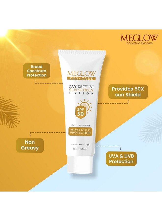 MEGLOW Procare Day Defense Sunscreen Lotion With Spf 50 Pa+++;Uva/Uvb;Water Resistant;Broad Spectrum;Blue Light Indoor & Outdoor Protection;Intense Hydration For All Skin Types(50Ml Unisex) - Image 4