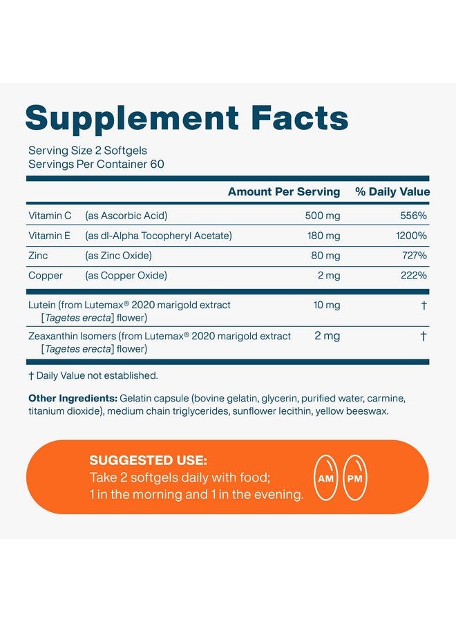 Vision Protection AREDS 2 Eye Vitamin & Mineral Supplement for Ocular Health, Lutemax 2020 with Natural Eye Institute AREDS 2 Study Ingredients Lutein, Vitamin C, & Zeaxanthin, 120 Mini Softgels - Image 4
