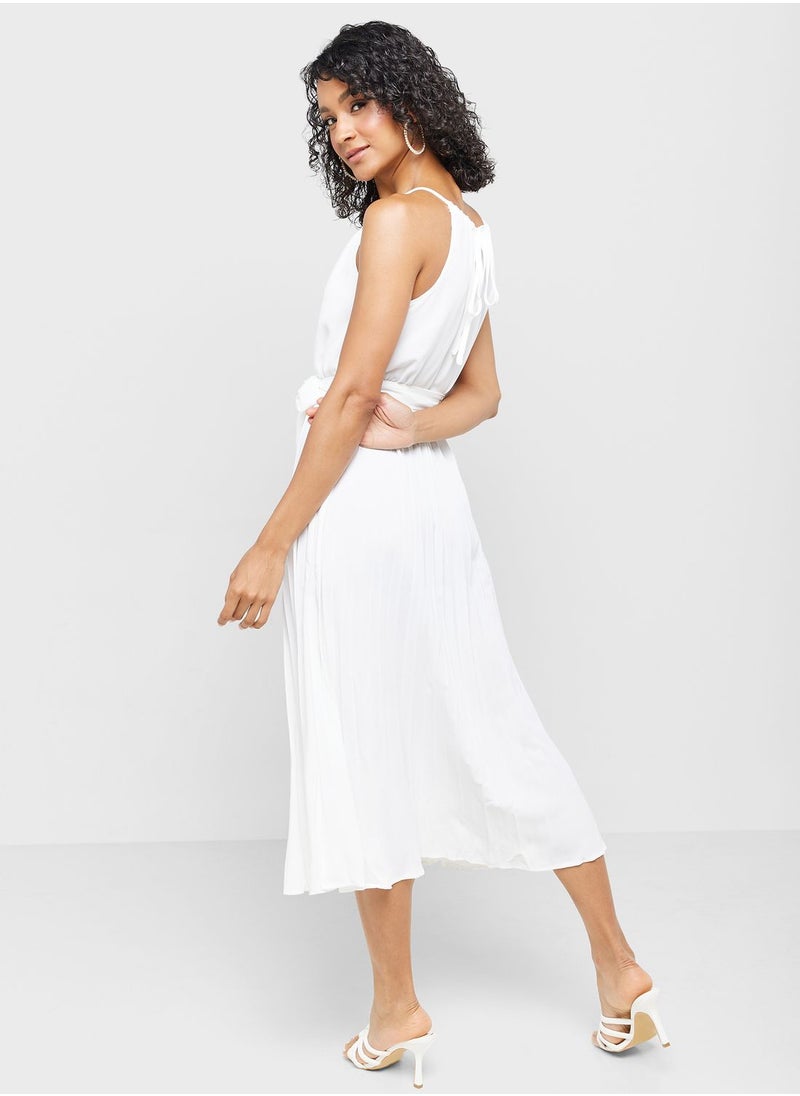ELLA - Halter Neck Pleated Dress - Image 1