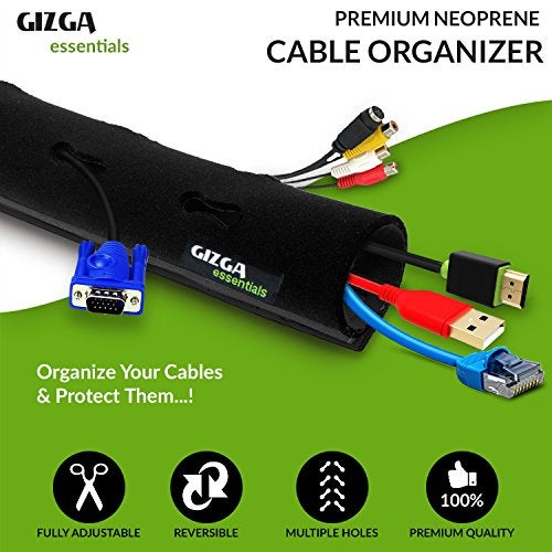 Gizga Essentials Cable Organiser, Cord Management System for PC, TV, Home Theater, Speaker & Cables, Reusable Cable Organizer for Desk, WFH Accessories, Flexible Neoprene Wrap Cable Manager, 38cm*1 - Image 2