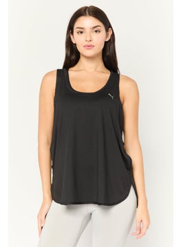 Women Relaxed Fit Brand Logo Sleeveless Outdoor Tank Top, Black