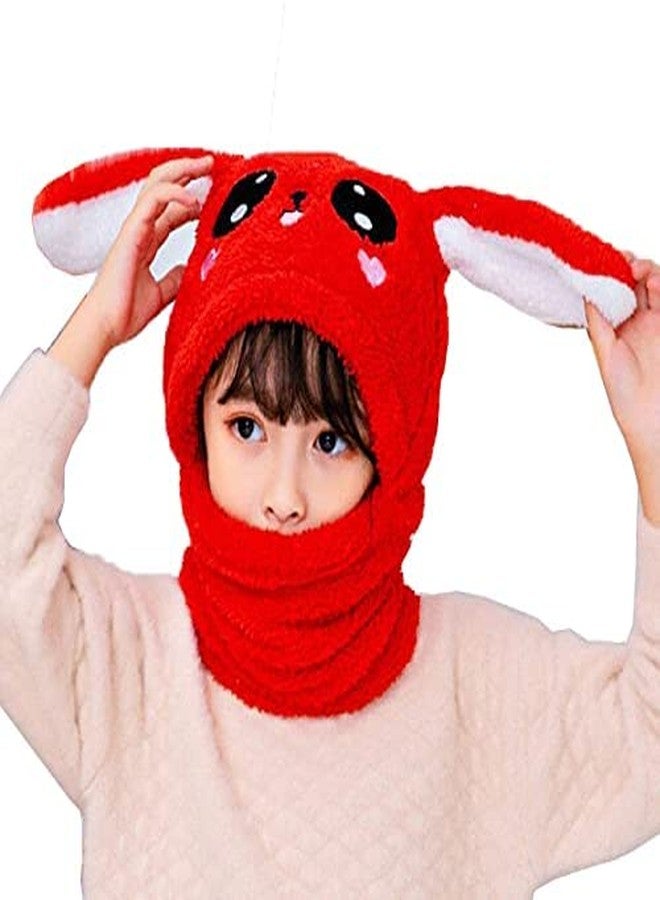 Malvina Boys & Girl's Long Ear Rabbit Design Balaclava/Ski Cap Winter Warm Scarf Set (Attached)/Beanie (Red)-(2-4 Year) - Image 1