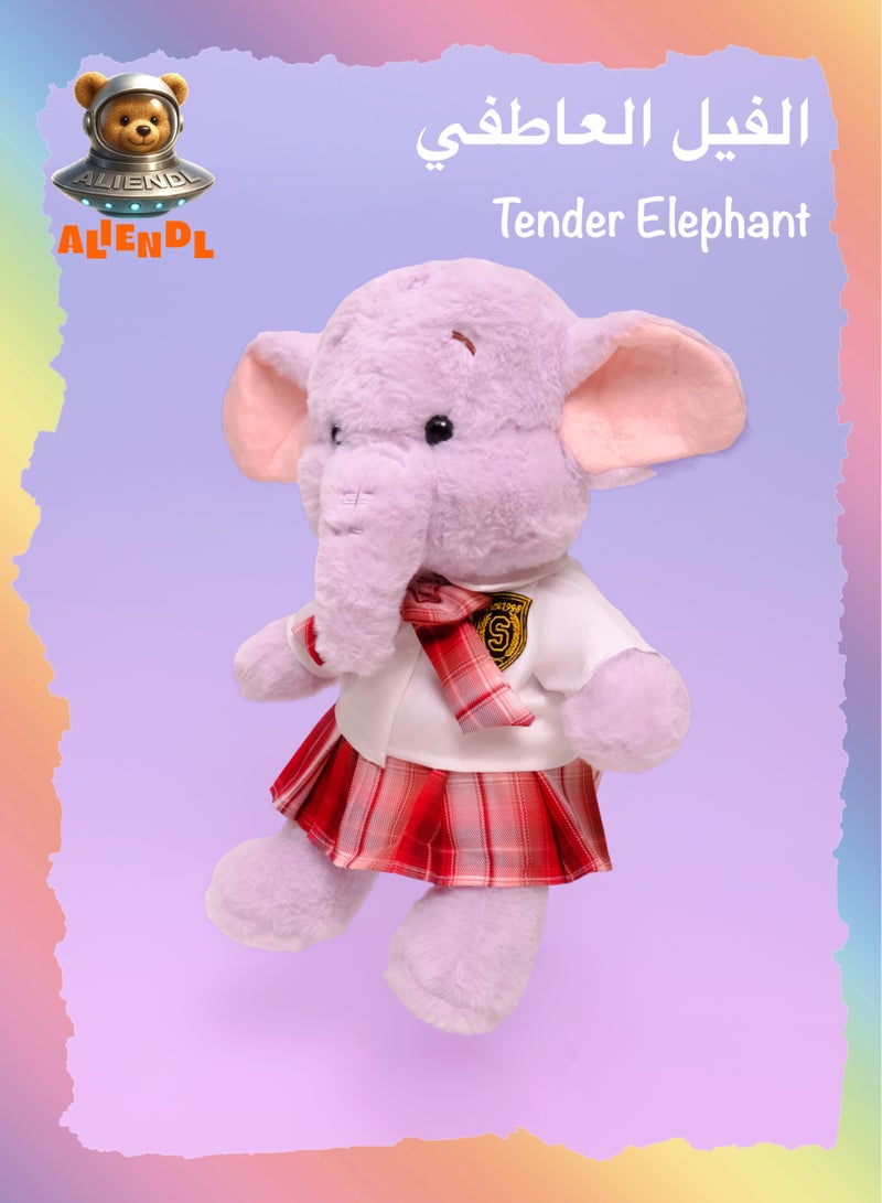 ALIENDL Tender Elephant – Plush Elephant Stuffed Animal Toy for Baby Kids, Soft Cute Elephant School Uniform Doll Gift Set with Removable Clothes & Pouch, Perfect Gift for Kids, Girls, Friends & Couples - Image 1