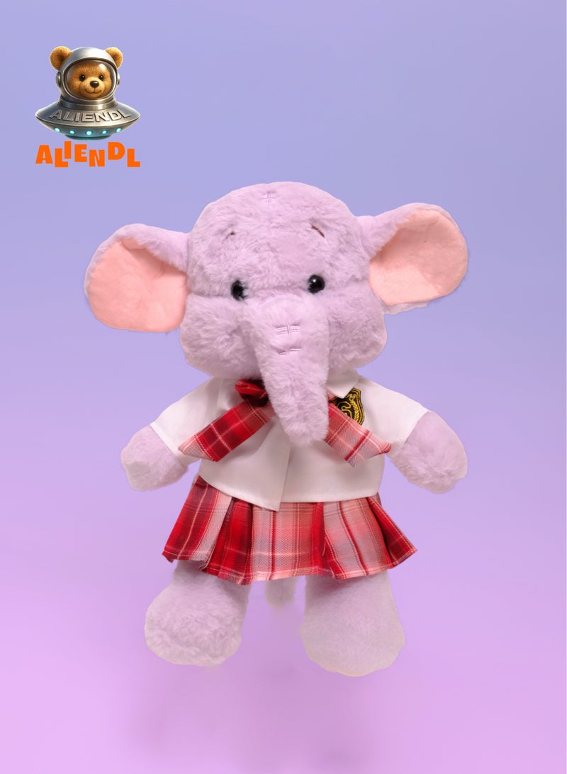 ALIENDL Tender Elephant – Plush Elephant Stuffed Animal Toy for Baby Kids, Soft Cute Elephant School Uniform Doll Gift Set with Removable Clothes & Pouch, Perfect Gift for Kids, Girls, Friends & Couples - Image 2