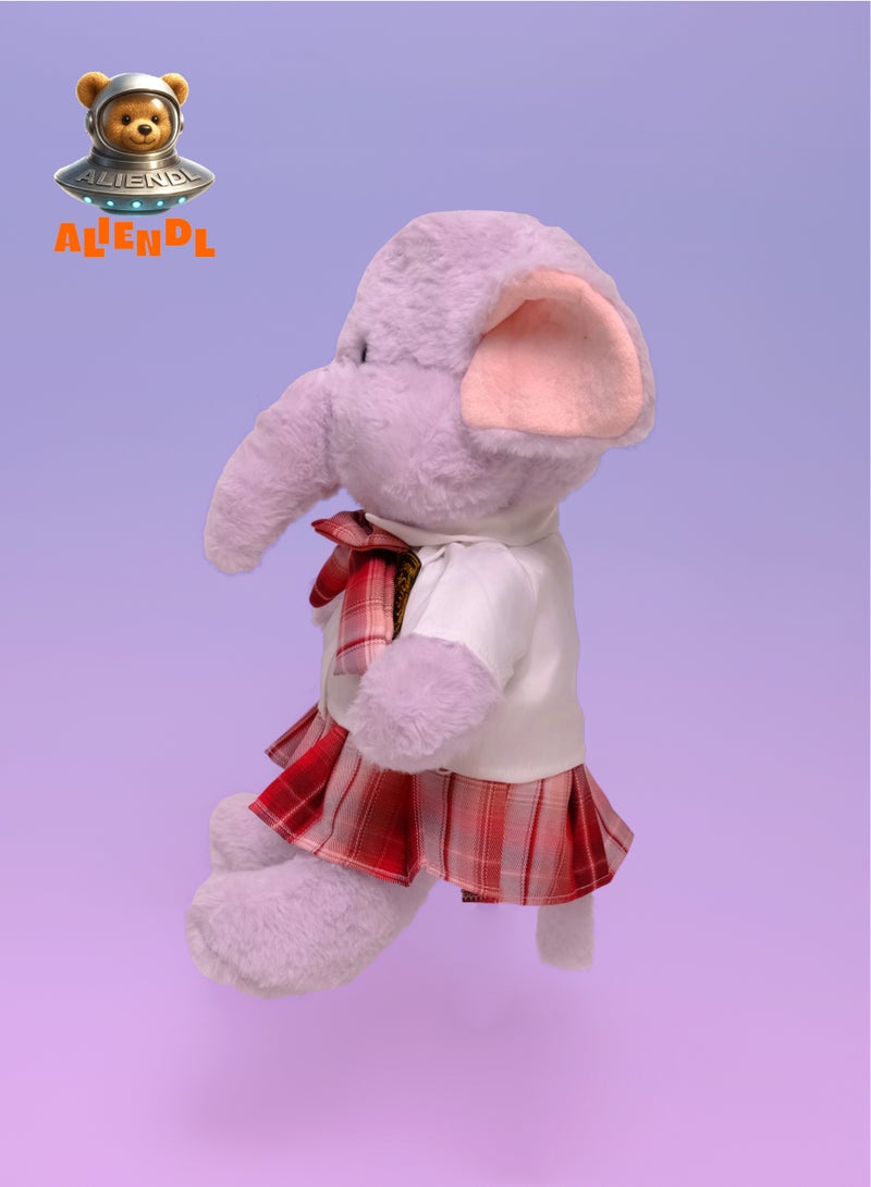 ALIENDL Tender Elephant – Plush Elephant Stuffed Animal Toy for Baby Kids, Soft Cute Elephant School Uniform Doll Gift Set with Removable Clothes & Pouch, Perfect Gift for Kids, Girls, Friends & Couples - Image 3