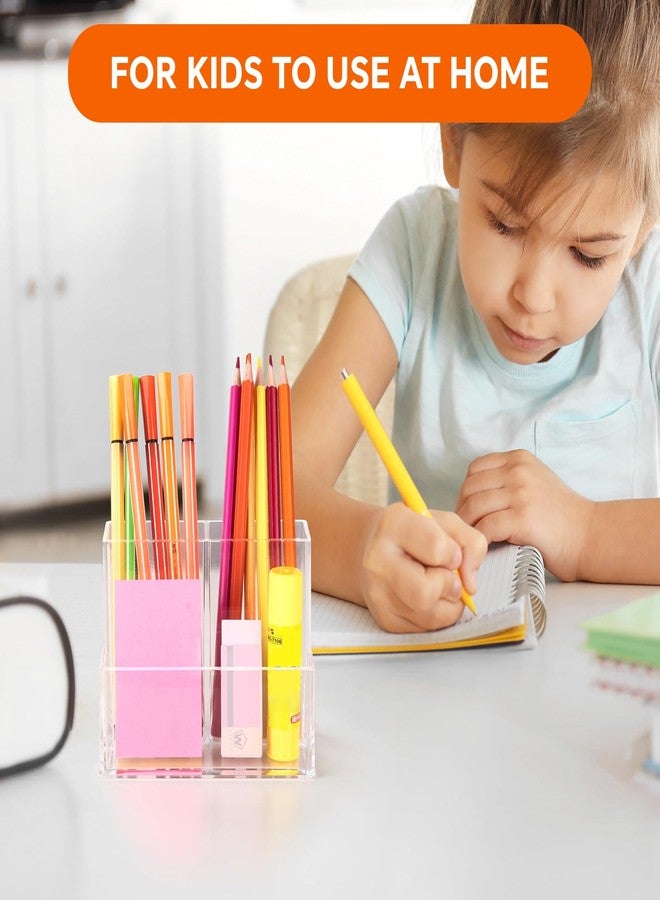 Banafich 2 Packs Pen Holder for Desk, Clear Acrylic Pencil Holder for Desk, Marker Holder with 3 Compartments, Pencil Organizer for Home, Office, Classroom, Bathroom - Image 5