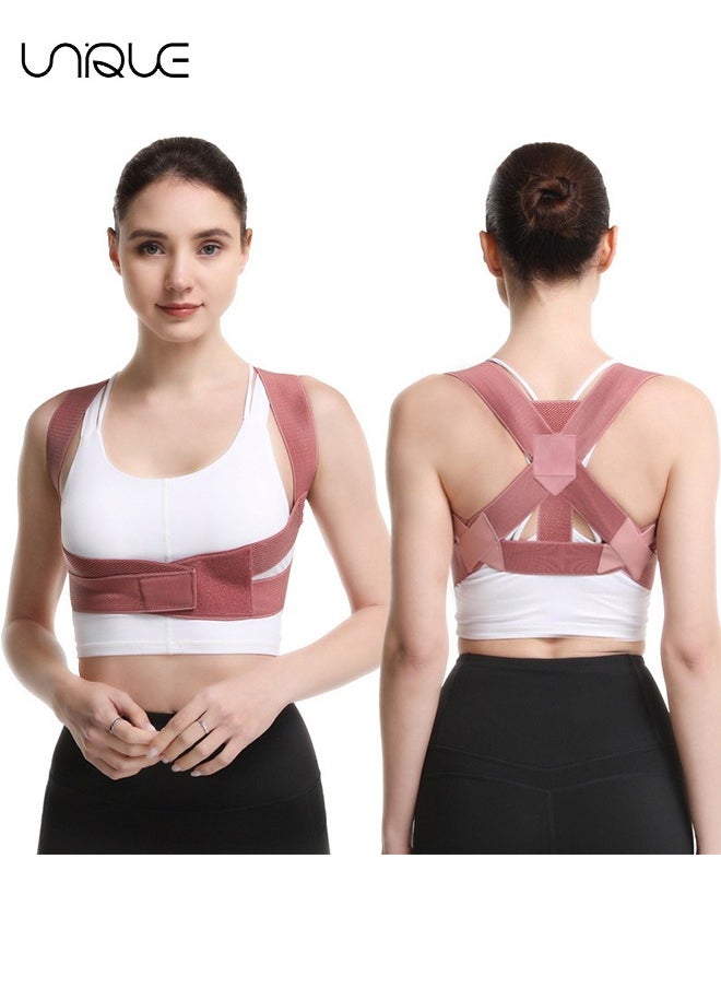 Posture Corrector for Women Men - Posture Brace - Adjustable Back Straightener - Pink(M)