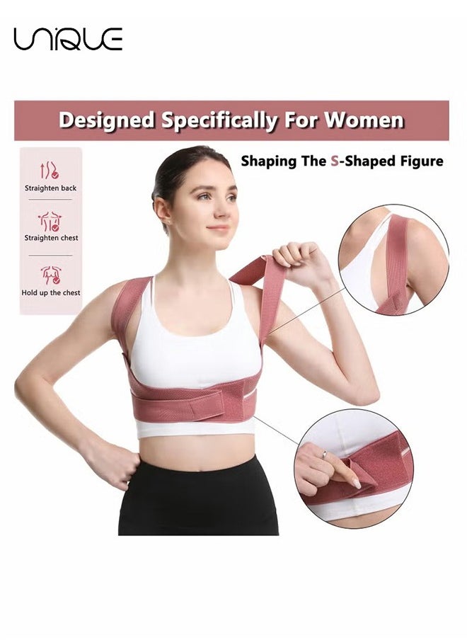 Posture Corrector for Women Men - Posture Brace - Adjustable Back Straightener - Pink(M)