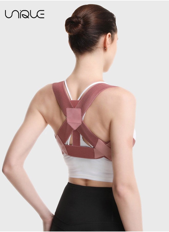 Posture Corrector for Women Men - Posture Brace - Adjustable Back Straightener - Pink(M)