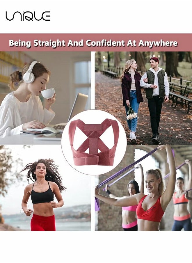 Posture Corrector for Women Men - Posture Brace - Adjustable Back Straightener - Pink(M)