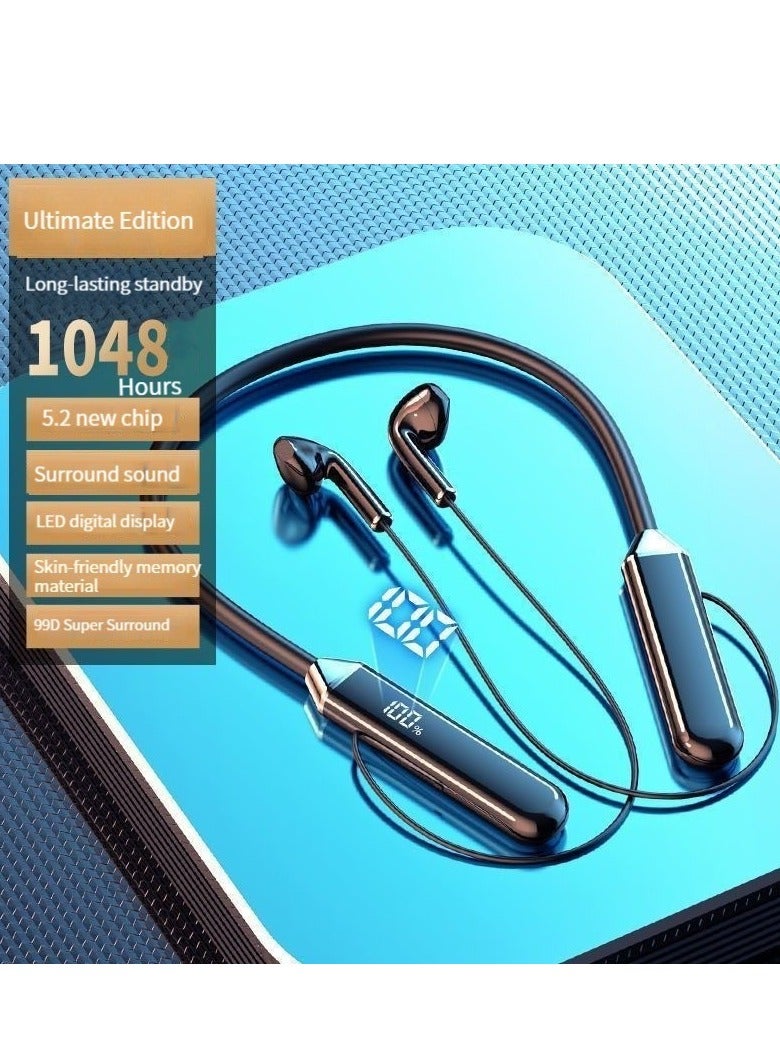 شاشة عرض رقمية سماعة رأس بخاصية البلوتوث رياضية مثبتة على الرقبة لإلغاء الضوضاء سماعة رأس عالمية طويلة جدًا في وضع الاستعداد - Image 1