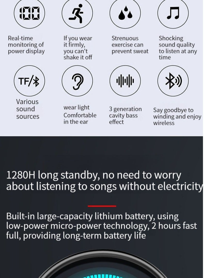 شاشة عرض رقمية سماعة رأس بخاصية البلوتوث رياضية مثبتة على الرقبة لإلغاء الضوضاء سماعة رأس عالمية طويلة جدًا في وضع الاستعداد - Image 4