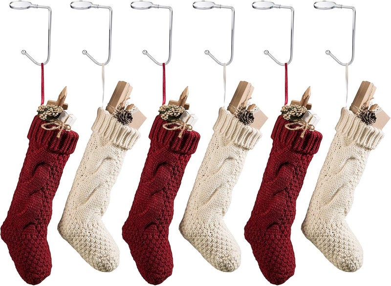 Komotu Christmas Stocking Holder for Mantle - 6 Pack Non-Slip Stocking Mantel Holders Hooks Hanger for Christmas Xmas Fireplace and Party Decoration (Silver) - Image 3